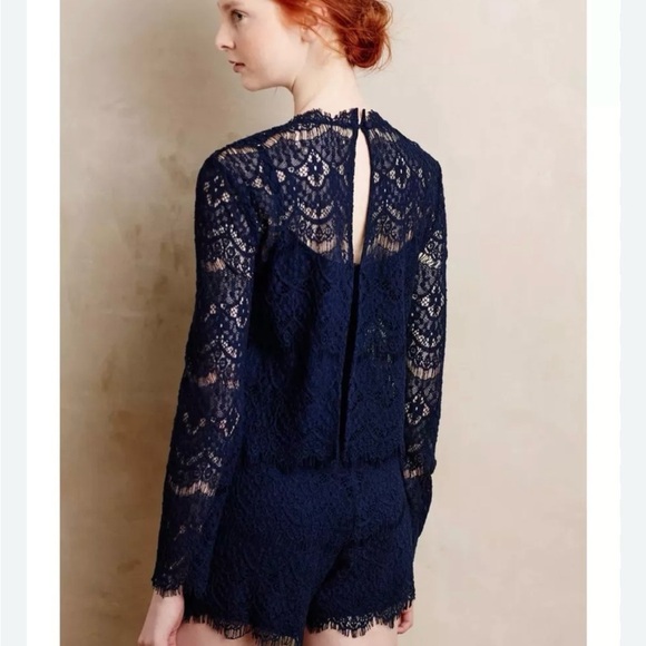 Anthropologie Brand Saylor| Navy Blue Lace Jumper Romper - Small - Wedding Guest - Picture 2 of 9